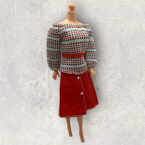 Vintage Barbie 1977 Best Buy Fashion Outfit #9628 Red Skirt & Long Sleeve Blouse - Picture 3 of 12